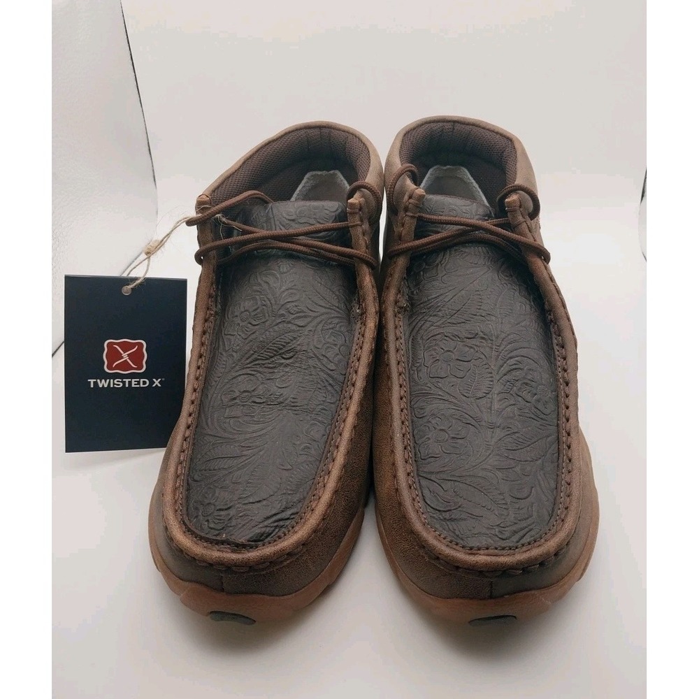 Twisted X Chukka Driving /Boat Moc Women's 9M Brown Tooled Leather Shoes WDM0079